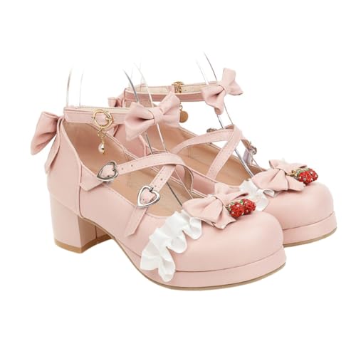 Ipetboom Damen Pumps mit Mittelhohem Komfortablem Blockabsatz und Schleifen Atmungsaktive Schuhe für Frühling Herbst Vielseitig Kombinierbar zu Hosen und Röcken Rosa von Ipetboom