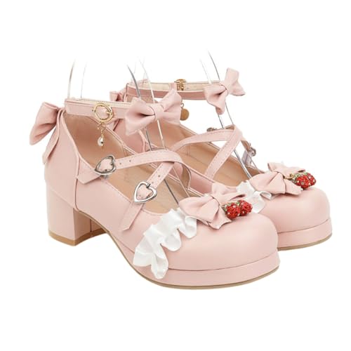 Ipetboom Damen Pumps mit Mittlerem Absatz und Schleifen Atmungsaktive Bequeme Damenschuhe für Frühling Herbst Prinzessin Ballerinas in Rosa von Ipetboom