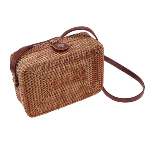 Ipetboom Damen Rattan Umhängetasche Handgefertigt Quadratisch Mini Schultertasche Lässig Strand Reise Crossbody Bag Klein Leicht Elegant Alltag von Ipetboom