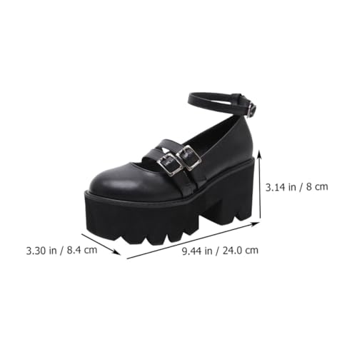 Ipetboom Damen Retro Ballerina Schuhe Rundzehen Leder Freizeit Schuhe mit Dickem Absatz Schwarz rutschfeste Bequeme für Alltag und Party von Ipetboom