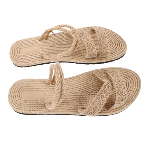 Ipetboom Damen Sandalen Flach Naturfaseroptik Sommerlich Casual Strand Pantoletten Angenehm Modisch von Ipetboom