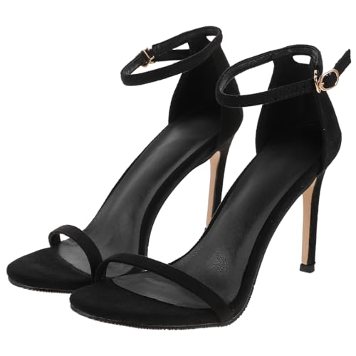 Ipetboom Damen Sandalen Schwarz Thin Heel High Heels für Hochzeit Bankett Modische Einfache Anziehbare Sommerschuhe mit Dünnem Absatz von Ipetboom