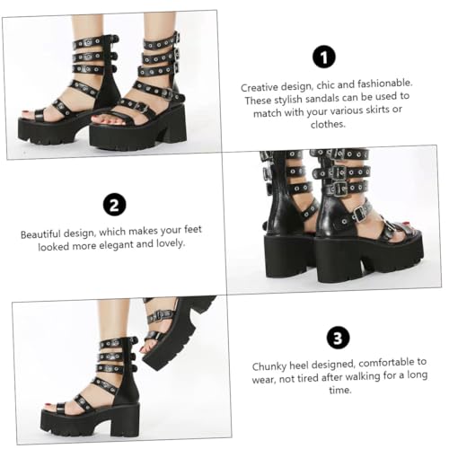 Ipetboom Damen Sandalen Schwarz mit Klobigem Absatz Dicke Sohle Stilvolle Sommer Schuhe für Frauen Modische Party Büro Schuhe Bequeme Plattform Sandaletten von Ipetboom