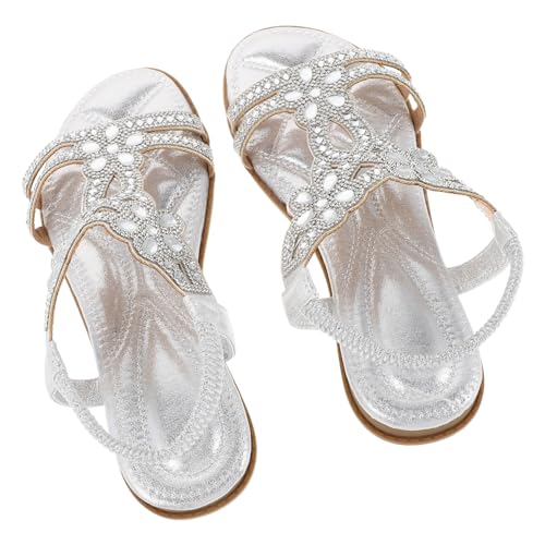 Ipetboom Damen Sandalen Silber Strass Glitzer Leicht Fußbett Elastisch Freizeit Strand Urlaub Schuhe von Ipetboom