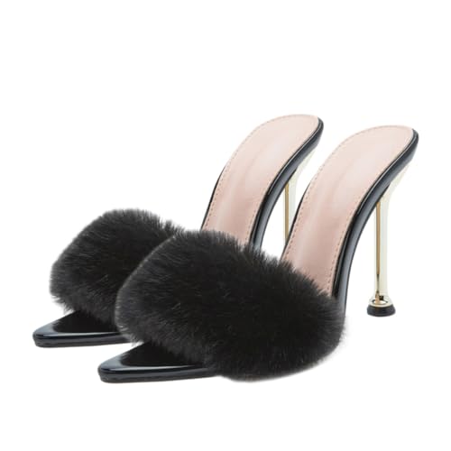 Ipetboom Damen Sandalen Sommer Elektrisch Beschichtet Feiner Absatz Flauschige Dekoration Bequeme Sommerschuhe für Mädchen Einfache Handhabung Atmungsaktiv Leicht und von Ipetboom