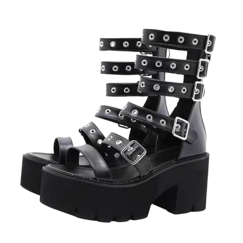 Ipetboom Damen Sandalen mit Dickem Absatz Modische Plateau Sandaletten mit Schnallenriemen Stilvolle Keilabsatz Schuhe für Sommer Freizeit Party und Büro Schwarz von Ipetboom