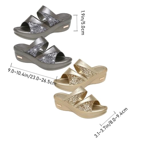 Ipetboom Damen Sandalen mit Dicker Keilsohle Sommerliche Offene Fischmaul slipper Graue Casual Schuhe für Frauen Bequeme Outdoor mom schuhe US von Ipetboom