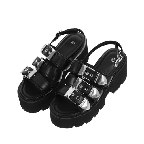 Ipetboom Damen Sandalen mit Dicker Sohle Offene Zehen Einfache Strukturierte Plateau Schuhe Modische Rutschfeste Sommerschuhe für Frauen Schwarz von Ipetboom