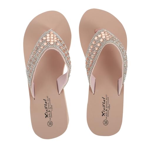 Ipetboom Damen Sandalen mit Perlen und Strass Verzierung Rutschfeste Sandaletten mit Sohle Leichter Sommerstrand Schuhe mit Keilabsatz für Bequemen Halt und Modischen Look von Ipetboom