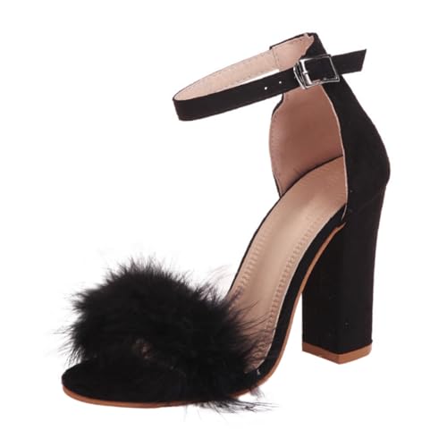 Ipetboom Damen Sandaletten mit Chunky High Heels Offene Zehen Sommer Schuhe für Partys Büro Hochzeit und Freizeit Bequeme Schwarze Pumps von Ipetboom