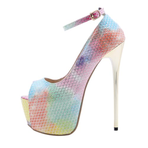 Ipetboom Damen Sandaletten mit Hohem Absatz Farbige Schlangenleder Rutschfeste PU Materialien Eleganter Fischmaul Design für Partys und Festliche Anlässe von Ipetboom