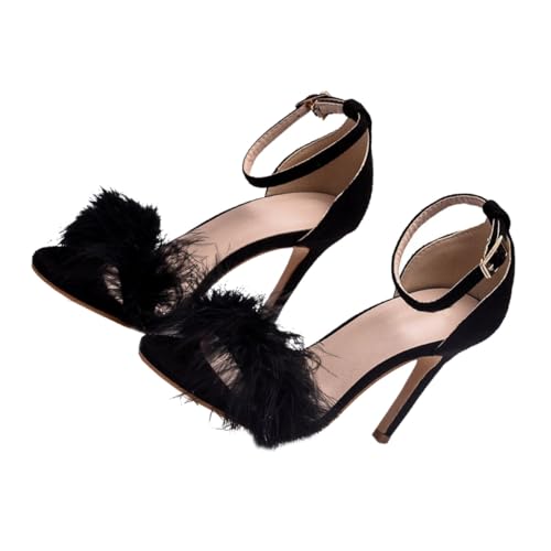 Ipetboom Damen Sandaletten mit Ultra High Heels Modische One word schnalle Leichte und Bequeme Absatzschuhe für Alltag und Party Elegante Frauen Schuhe mit Elastischer Innensohle Schwarz von Ipetboom