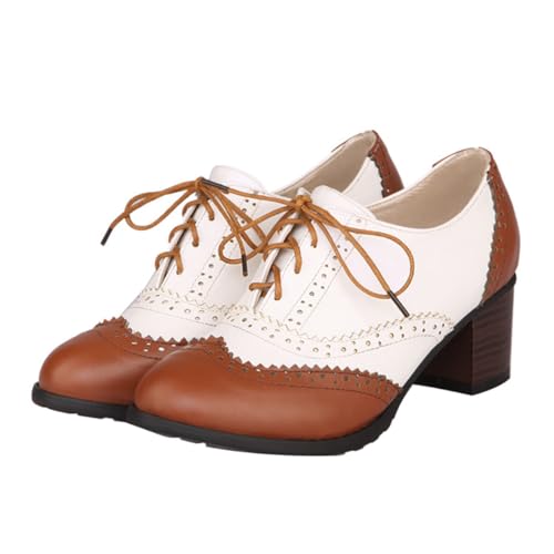 Ipetboom Damen Schnürschuhe mit Chunky Absatz Atmungsaktive rutschfeste Pumps aus Hochwertigem Material Modisch Vielseitig für Business Party Alltag Braun von Ipetboom
