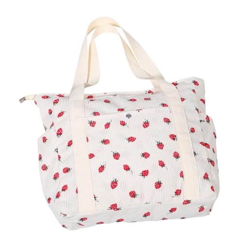 Ipetboom Stylische Erdbeer-handtasche Für Damen Schicke Corduroy-umhängetasche Mit Praktischem Seitentaschen-design Für Strand Arbeit Reisen Und Freizeit Weiß von Ipetboom