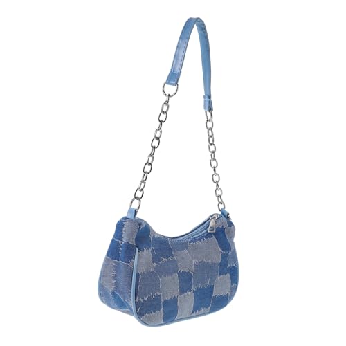 Ipetboom Damen Schultertasche Leichtes Denim Blau Kariertes Muster Modische Umhängetasche Alltagstasche Handtasche für Wallet Schlüssel Kosmetik Karten von Ipetboom