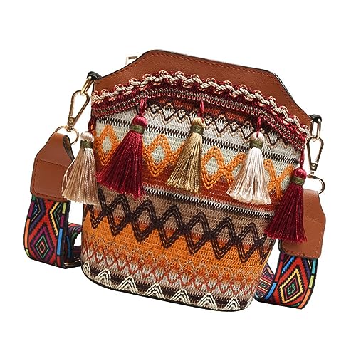 Ipetboom Damen Schultertasche mit Breitem Verstellbarem Rustikale Tassel Crossbody Bucket Bag Große Kapazität Umhängetasche für Alltag Shopping und Freizeit von Ipetboom