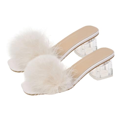 Ipetboom Damen Slipper mit Flauschigem Blockabsatz Modische Sommer Hausschuhe Rutschfeste Bequeme Pantoletten für Alltag Party Arbeit Vielseitig Kombinierbare Sandalen für Frauen von Ipetboom