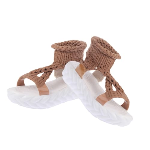 Ipetboom Damen Sommer Sandalen Gestrickt aus PU mit Rutschfester Dicker Sohle Bequemes Ausziehen Modisch für Studenten und Freizeit Farbe Kaffee von Ipetboom