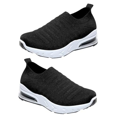 Ipetboom Damen Sportschuhe mit Atmungsaktivem Strickobermaterial rutschfeste Dicke Sohle Leichter Sneaker mit Stabilem Absatz für Freizeit und Sport Schwarz von Ipetboom