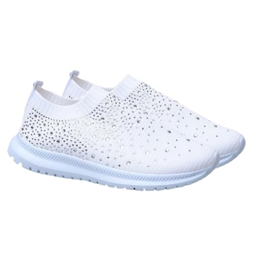 Ipetboom Damen Sportschuhe mit Strass Mesh Atmungsaktive Leichte Laufschuhe mit Stabilem Niedrigem Absatz rutschfeste Sohlen für Sport und Freizeit im Frühling Bequeme Einfache Sneaker von Ipetboom