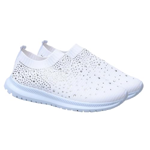 Ipetboom Damen Sportschuhe mit Strasssteinen Atmungsaktive rutschfeste Freizeitschuhe Langlebige Sneaker mit Weichem Polster für Sommer und Reisen Weiß Ipetboom Damen Sportschuhe mit Strasssteinen Atmungsaktive rutschfeste Freizeitschuhe Langlebige Sneaker mit Weichem Polster für Sommer und Reisen Weiß von Ipetboom