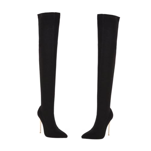 Ipetboom Damen Stiefel Overknees Hochhackige Langschaft Stiefel Herbst Winter Über Knie Design Komfortable Atmungsaktive Innensohle Schwarz von Ipetboom