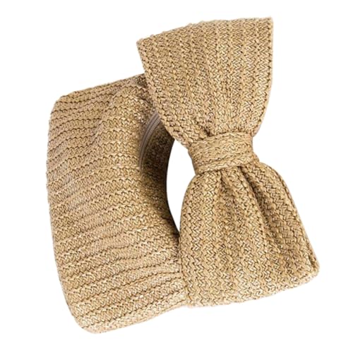 Ipetboom Damen Strohtasche mit Schleifendekor Geflochtene Handtasche Große Kapazität Vielseitige Sommer Clutch für Urlaub Freizeit Shopping und Picknick Karierte Farbe von Ipetboom