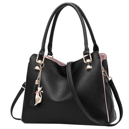 Ipetboom Damen Umhängetasche Große Kapazität Multi Tasche Tragbar mit Reißverschluss für Alltag Shopping und Party Schwarz von Ipetboom