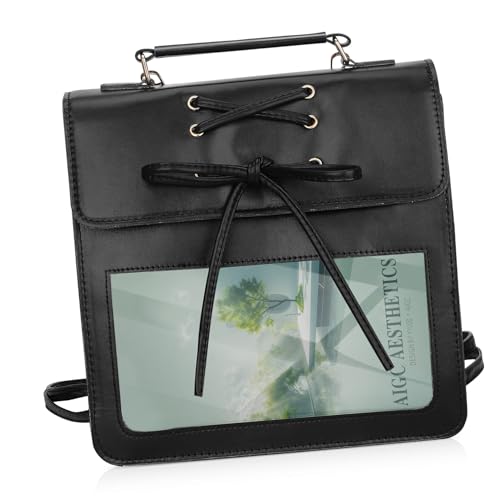 Ipetboom Damen Umhängetasche Schwarz Crossbody Bag mit Klarem Pin Displayfenster PU Polyester Langlebig Modisch Vielseitig für Alltag und Reisen von Ipetboom
