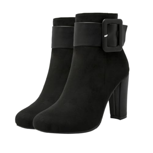 Ipetboom Damen Winter Ankle Boots mit Klobigem Absatz Eleganter Kurzstiefel in Schwarz Rutschfeste High Heels Bequeme Damenschuhe für Alltag und Party von Ipetboom