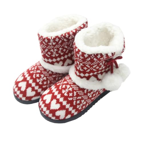 Ipetboom Damen Winter Hausschuhe Gefüttert Plüsch Innen Warm Rutschfeste Sohle Rote Pantoletten Für Zuhause Und Schnee von Ipetboom