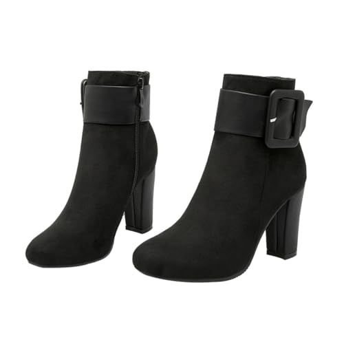Ipetboom Damen Winter Stiefeletten mit Dickem Absatz Klassische Kurze Ankle Boots aus Hochwertigem Material Bequeme und Stabile High Heels Modisch Vielseitig für Herbst und Kalte Tage von Ipetboom