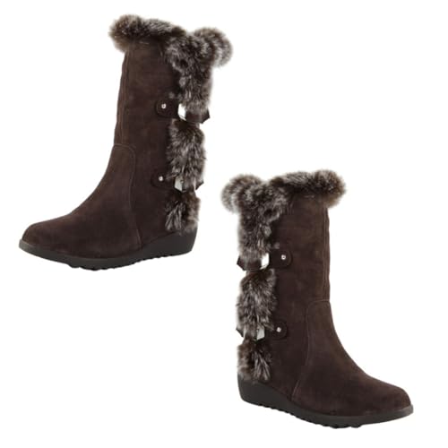 Ipetboom Damen Winterboots Mittelhoch Plüschgefüttert Wärmend Winddicht Klassisch Modisch Herbst Winter Schuhe Tiefbraun von Ipetboom