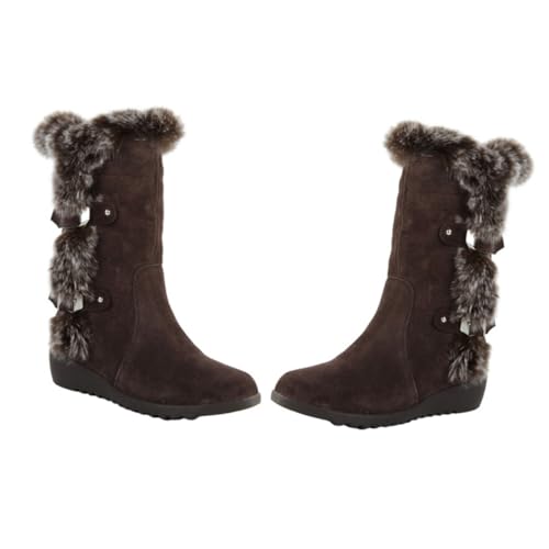 Ipetboom Damen Winterboots Warm Gefüttert Mittelhoch mit Keilabsatz Weiche Sohle Komfortable Damen Winterschuhe für Herbst und Winter Dunkelbraun von Ipetboom