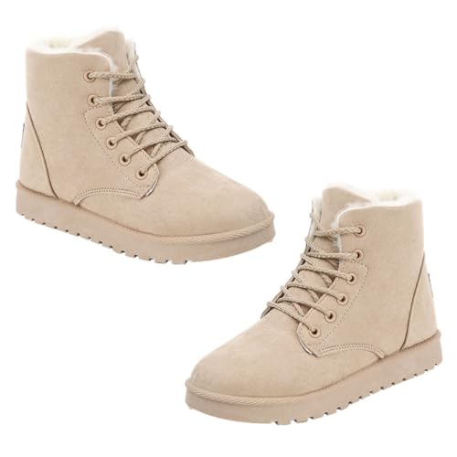 Ipetboom Damen Winterstiefel Kurzschaft Gefüttert Rutschfeste Schneestiefel mit Schnürung Flacher Absatz Warme Baumwollschuhe für Alltag und Outdoor von Ipetboom