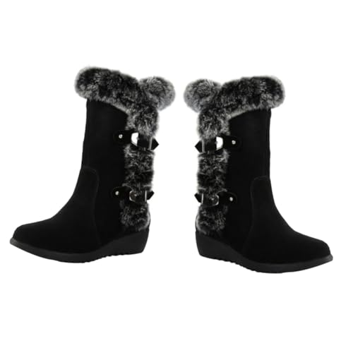 Ipetboom Damen Winterstiefel Mittelrohr Plüsch Gefüttert Warm Rutschfest Schwarz Komfortable Winterschuhe für Kalte Tage von Ipetboom