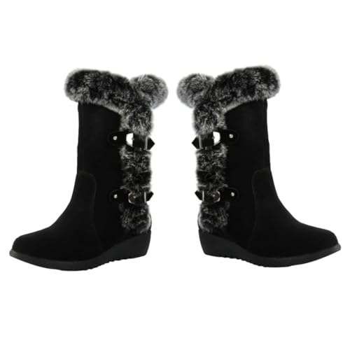 Ipetboom Damen Winterstiefel Mittelrohr Plüsch Warm Gefüttert Damenboots Schlupfstiefel mit Metallverschluss Schwarz für Kalte Herbst und Wintertage von Ipetboom