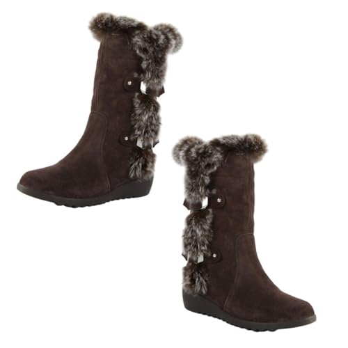 Ipetboom Damen Winterstiefel Mittelrohr Plüschboots Warm Gefüttert Komfortable Gummisohle Rutschfest Winterschuhe Tiefbraun von Ipetboom