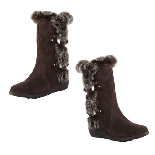 Ipetboom Damen Winterstiefel Warm Gefüttert Plüsch Mittelhoch Flacher Absatz Rutschfeste Sohle Komfortabel Modisch Für Herbst Schnee Alltag von Ipetboom