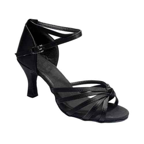 Ipetboom Damenschuhe Satin High Heels Offene Zehenpartie Knöchelriemen Latein Tanzschuhe Schwarz Für Partys und Bälle von Ipetboom