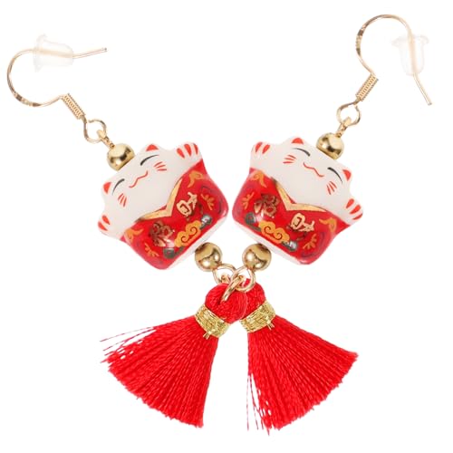 Ipetboom Dangling Fortune Cat Ohrringe Damen Keramik Glückskatze Ohrhänger Leicht und Stylisch Geeignet für Party Alltag und Besondere Anlässe Schmuckaccessoire von Ipetboom