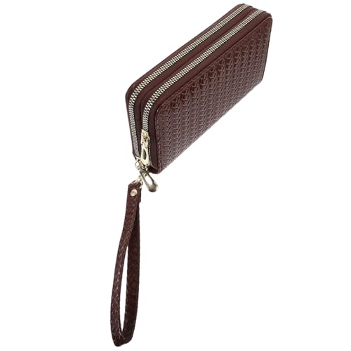 Ipetboom Doppelreißverschluss Damen Langgeldbörse Spaltleder Große Kapazität Eleganter Handtaschen Kaffefarben für Täglichen Gebrauch Stilvolle Aufbewahrung von Ipetboom