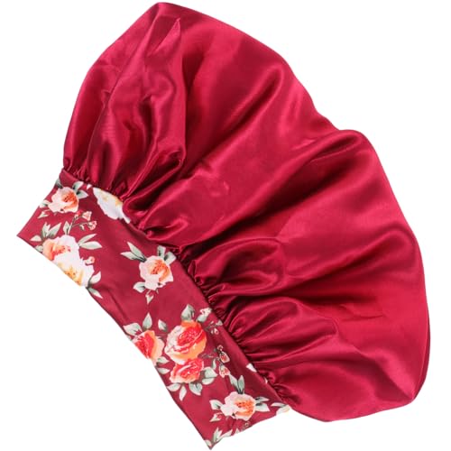 Ipetboom Duschhaube aus Satin Seidenhauben Badekappen für Damen Hüte Haarband Haargummis elastische Schlafmütze groß bilden Stirnband schwarzer Hut Schal Fräulein Nachtmütze Polyester rot von Ipetboom