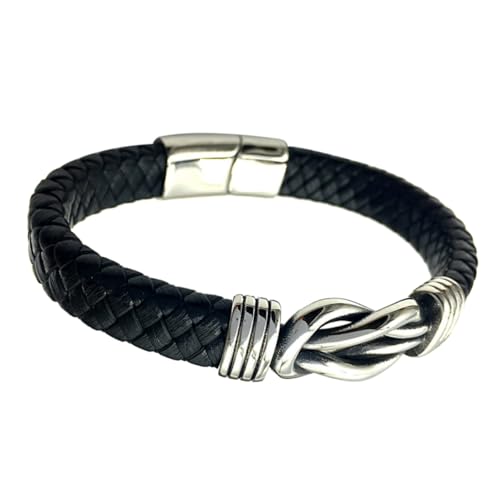 Ipetboom Echtes Lederarmband Herren Schwarz Punk Vintage Armband mit Edelstahlverschluss Kreatives Schmuckstück für Konzert Cosplay und Alltag von Ipetboom