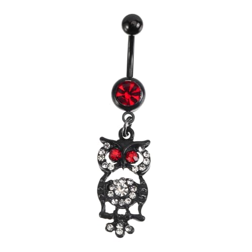 Ipetboom Edelstahl Bauchnabelpiercing mit Roter Eulen Anhänger Glatte Oberfläche Komfortabel und Langlebig Körperschmuck für Frauen Geeignet für Hochzeiten und Partys von Ipetboom