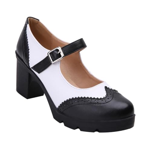 Ipetboom Einzelschuhe mit mittlerer Übernahme für Fersen hoch Plateauschuhe Damen runden Damenschuhe Schuhe mit mittlerem Absatz Frauenplattformschuhe Obermaterial: Hühnerflaum Weiß von Ipetboom