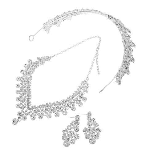 Ipetboom Elegantes Brautschmuck-set Silberfarben mit Krone Halskette und Ohrringen Funkelnde Strassdetails Modernes Europäisches Design Geeignet für Hochzeit Abschlussball und Festliche von Ipetboom