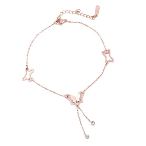 Ipetboom Elegantes Fußkettchen Damen mit Funkelndem Schmetterling aus Titanstahl Verstellbare Zarte Fußkette in Roségold Modischer Fußschmuck für Frauen und Mädchen Langlebig von Ipetboom