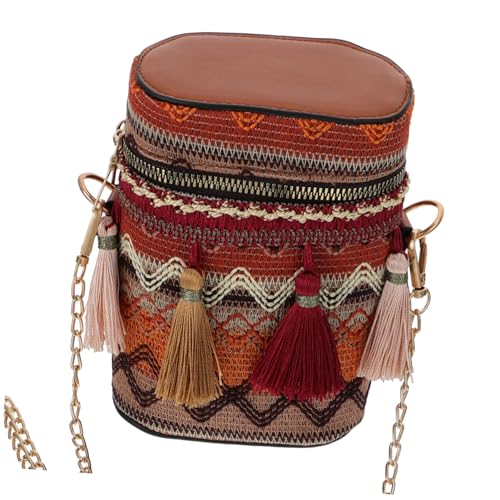 Ipetboom Ethnische Umhängetasche Wasserfeste Zylinderform Handtasche mit Fransen Kleine Schultertasche für Alltag Mobiles Aufbewahrungstäschchen Vielseitig Einsetzbar Gelb von Ipetboom