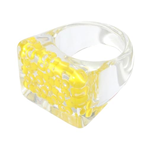 Ipetboom Extravaganter Resin Damenring mit Eingelegten Perlen Kreativer Breiter Acrylring Modischer Fingerschmuck für Festival Alltag und Party Leichter Langlebiger Schmuck in Gelb von Ipetboom